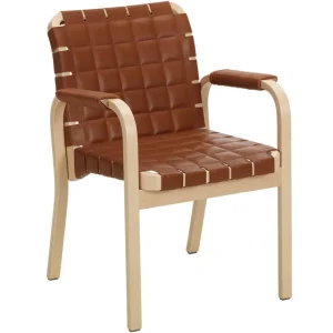 Artek Sitzgelegenheiten-Aalto Armchair 45, Birke - cognacfarbenes gestepptes Leder