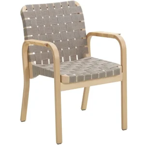 Artek Sitzgelegenheiten-Aalto Armchair 45, Birke - naturfarben/schwarzes Geflecht - Rattangeflecht