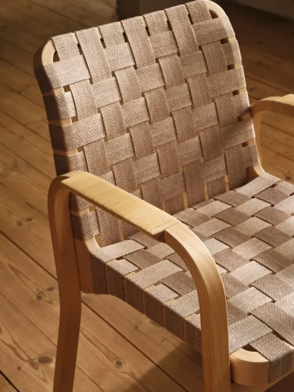 Artek Sitzgelegenheiten-Aalto Armchair 45, Birke - naturfarben/schwarzes Geflecht - Rattangeflecht