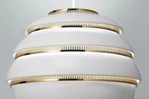 Artek Deckenleuchten-Aalto Pendelleuchte A331 „Beehive“, weiß/ Messing