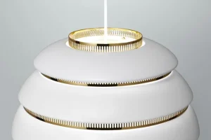 Artek Deckenleuchten-Aalto Pendelleuchte A331 „Beehive“, weiß/ Messing
