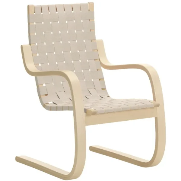 Vitra Sitzgelegenheiten-Artek Aalto Sessel 406, Birke - naturfarben/weißes Gewebe