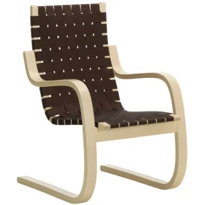 Kartell Sitzgelegenheiten-Artek Aalto Sessel 406, Birke - schwarz/braunes Gewebe