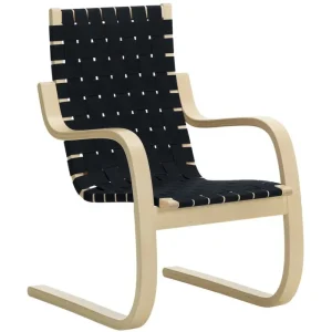 Artek Sitzgelegenheiten-Aalto Sessel 406, Birke - schwarz/blaues Gewebe