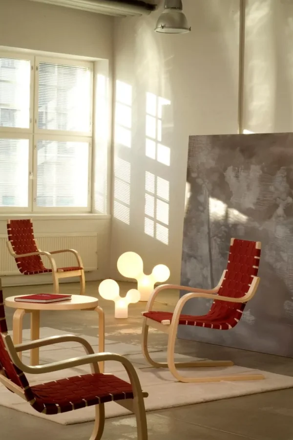 Artek Sitzgelegenheiten-Aalto Sessel 406, Birke - schwarz/blaues Gewebe