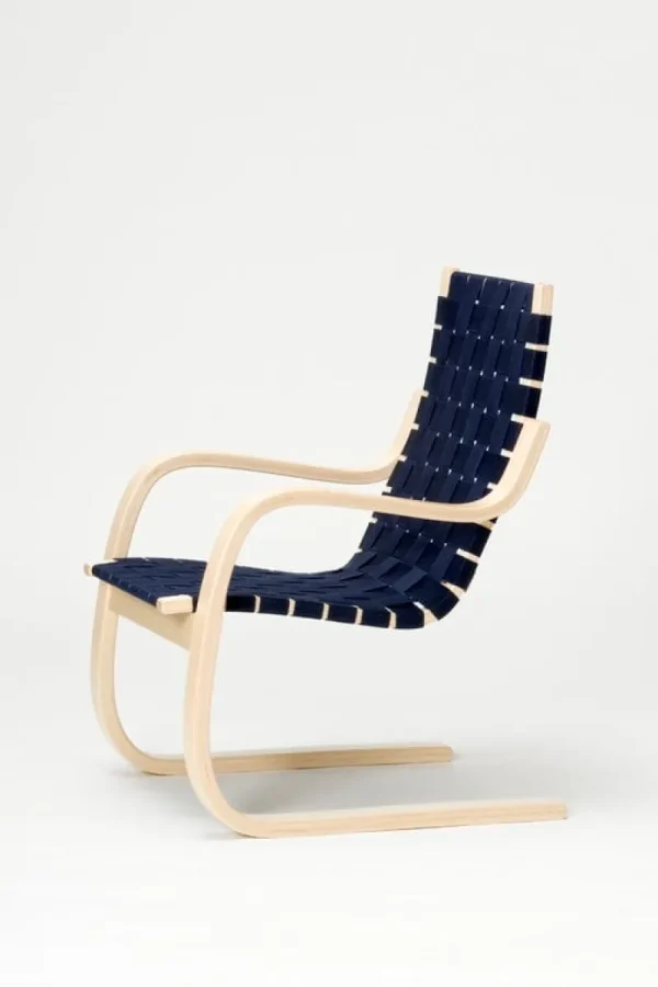 Artek Sitzgelegenheiten-Aalto Sessel 406, Birke - schwarz/blaues Gewebe