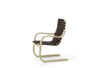 Kartell Sitzgelegenheiten-Artek Aalto Sessel 406, Birke - schwarz/braunes Gewebe