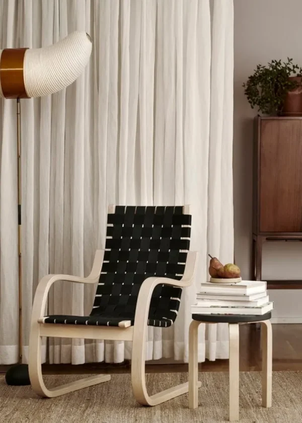 Kartell Sitzgelegenheiten-Artek Aalto Sessel 406, Birke - schwarz/braunes Gewebe