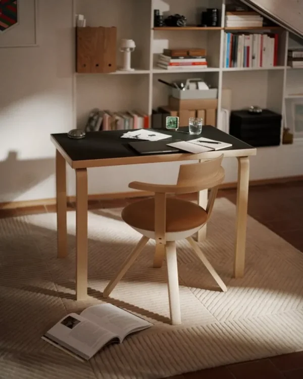 New Works Tische-Artek Aalto Tisch 80B, 60 x 100 cm, Birke - schwarzes Linoleum