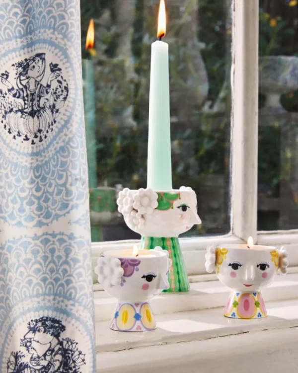 Normann Copenhagen Kerzen Und Kerzenhalter-Bjørn Wiinblad Eva Teelichthalter, 2 Stück, 6,5 cm, Gelb - Lavendelblau
