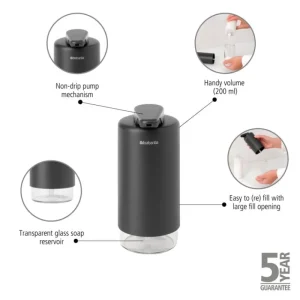 Brabantia Badezimmeraccessoires | Küchenutensilien^SinkStyle Seifenspender, 200 ml, Mineral Infinite Grey