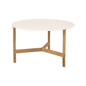 Cane-line Terrassenmöbel | Tische^Twist Couchtisch, Durchmesser: 70 cm, Teakholz – Travertin-Optik