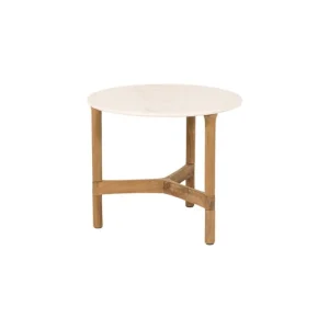 Cane-line Terrassenmöbel | Tische^Twist Couchtisch, Durchmesser: 45 cm, Teakholz – Travertin-Optik