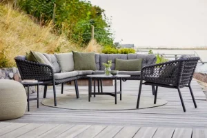 Cane-line Terrassenmöbel | Tische^Twist Couchtisch, Durchmesser: 90 cm, Lavagrau – Fossilschwarz