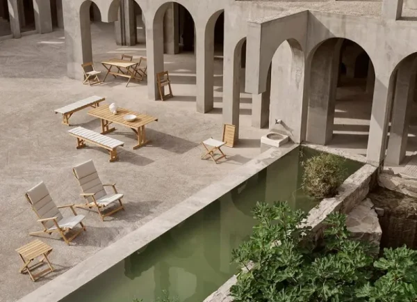 Carl Hansen & Su00f8n Terrassenmöbel^Carl Hansen & Søn BM5768 Liegestuhl-Fußhocker, Teakholz – Cremeweiß