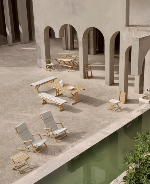 Carl Hansen & Su00f8n Terrassenmöbel^Carl Hansen & Søn BM5768 Liegestuhl-Fußhocker, Teakholz – Cremeweiß
