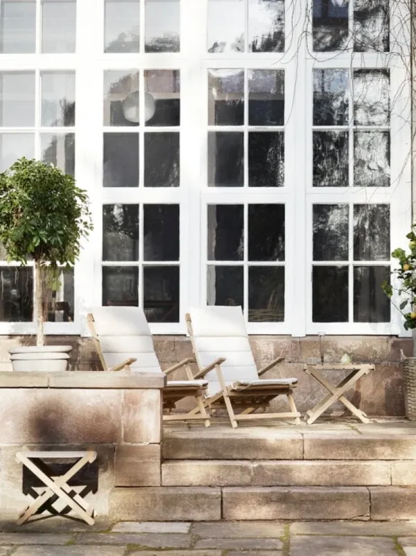 Carl Hansen & Su00f8n Terrassenmöbel^Carl Hansen & Søn BM5768 Liegestuhl-Fußhocker, Teakholz – Cremeweiß