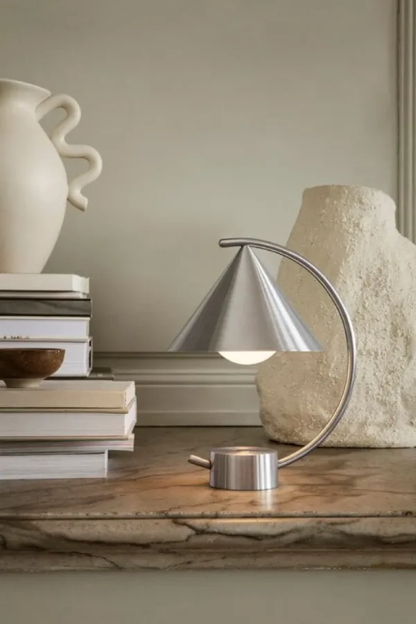 Woud Tischlampen | Tragbare Lampen-ferm LIVING Meridian Tischleuchte, gebürsteter Stahl