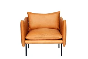 Vitra Sitzgelegenheiten-Fogia Tiki Sessel, groß, schwarzer Stahl - cognacbraunes leder