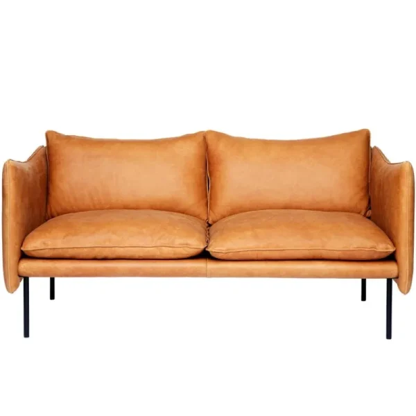 Fogia Sofas Und Liegen-Tiki 2-Sitzer-Sofa, schwarzer Stahl - cognacbraunes Leder