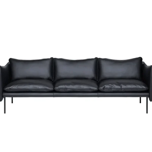Fogia Sofas Und Liegen-Tiki 3-Sitzer-Sofa, schwarzer Stahl - schwarzes Elmosoft-Leder