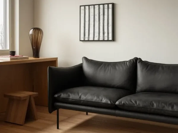 Fogia Sofas Und Liegen-Tiki 2-Sitzer-Sofa, schwarzer Stahl - schwarzes Elmosoft-Leder