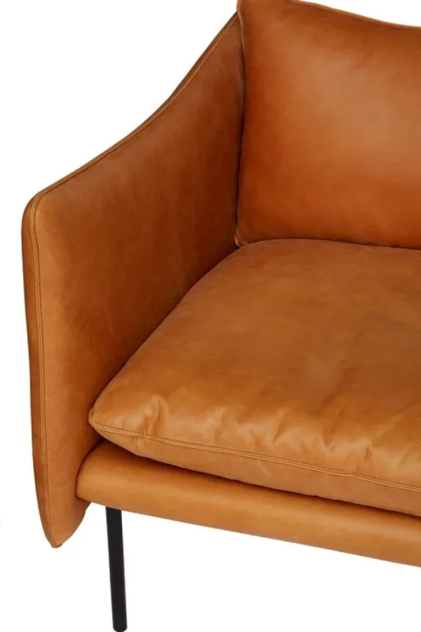 Fogia Sofas Und Liegen-Tiki 2-Sitzer-Sofa, schwarzer Stahl - cognacbraunes Leder