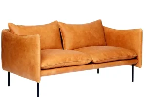 Fogia Sofas Und Liegen-Tiki 2-Sitzer-Sofa, schwarzer Stahl - cognacbraunes Leder