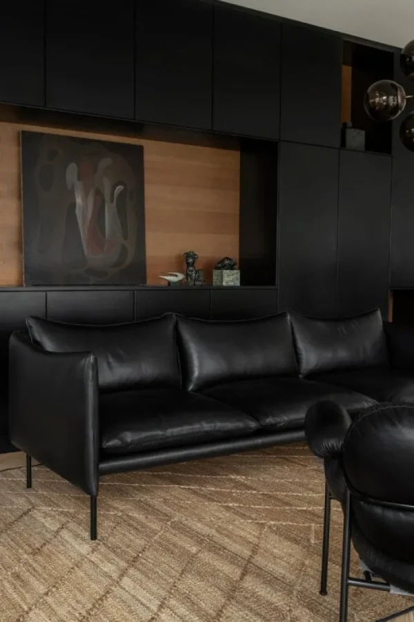 Fogia Sofas Und Liegen-Tiki 3-Sitzer-Sofa, schwarzer Stahl - schwarzes Elmosoft-Leder