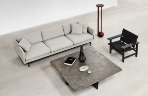 ferm LIVING Sofas Und Liegen-Fredericia Calmo 80 Sofa, 3-Sitzer, Sunniva 242 – schwarzer Stahl