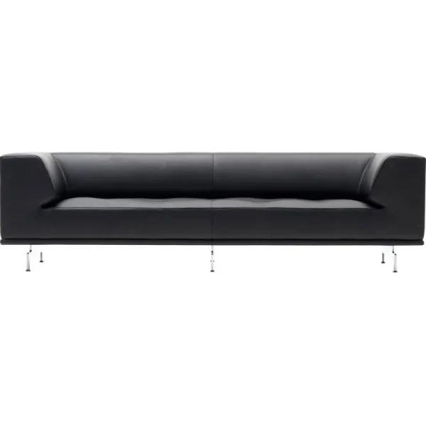 HAY Sofas Und Liegen-Fredericia Delphi 3-Sitzer-Sofa, gebürstetes Aluminium - schwarzes Leder Ma