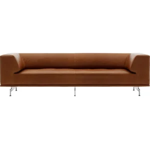 Fredericia Sofas Und Liegen-Delphi 3-Sitzer-Sofa, gebürstetes Aluminium - cognacbraunes Lede