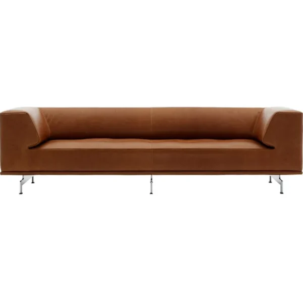 Fredericia Sofas Und Liegen-Delphi 3-Sitzer-Sofa, gebürstetes Aluminium - cognacbraunes Lede