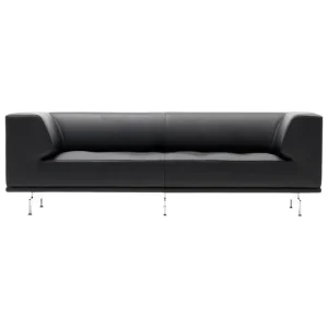 Lundia Sofas Und Liegen-Fredericia Delphi 2-Sitzer-Sofa, gebürstetes Aluminium - schwarzes Leder Ma