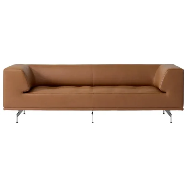 Muuto Sofas Und Liegen-Fredericia Delphi 2-Sitzer-Sofa, gebürstetes Aluminium - braunes Leder Max