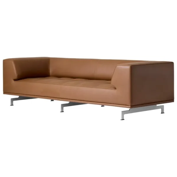 Muuto Sofas Und Liegen-Fredericia Delphi 2-Sitzer-Sofa, gebürstetes Aluminium - braunes Leder Max