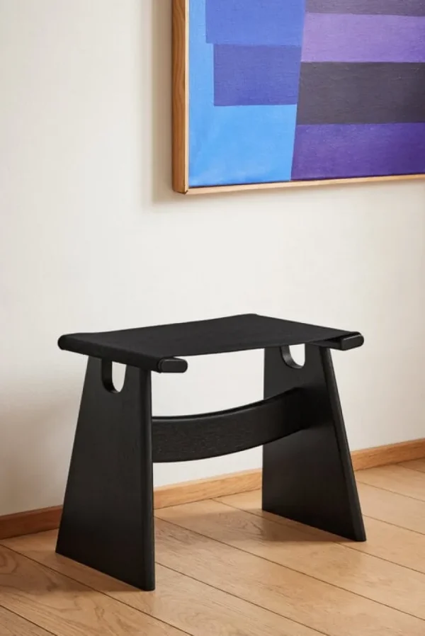 Fritz Hansen Sitzgelegenheiten-Fredericia Seto Hocker, Eiche schwarz lackiert - schwarzes Canvas