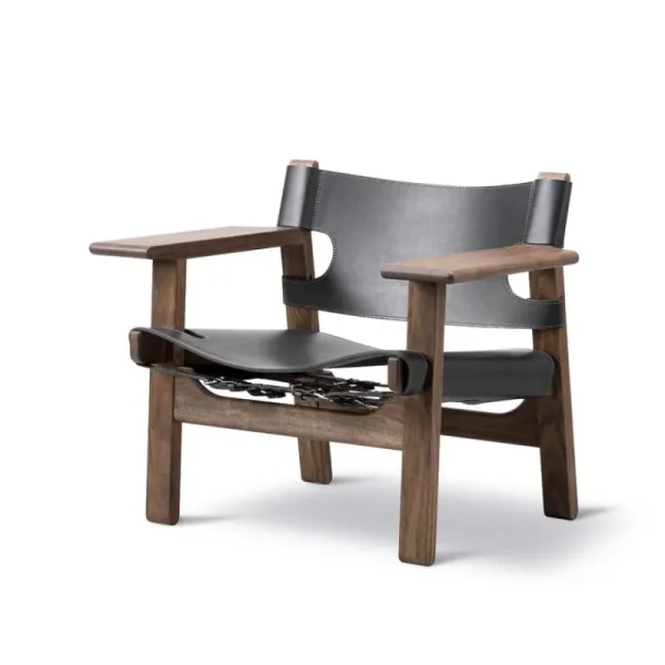 Audo Copenhagen Sitzgelegenheiten-Fredericia The Spanish Chair, schwarzes Leder - Nussbaum geölt