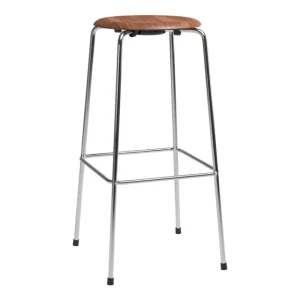 Woud Sitzgelegenheiten-Fritz Hansen Barhocker High Dot, 76 cm, Chrom - Walnussfurnier