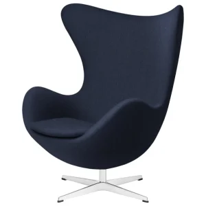 ferm LIVING Sitzgelegenheiten-Fritz Hansen Egg Loungesessel, satinpoliertes Aluminium - Dunkelblau 1155