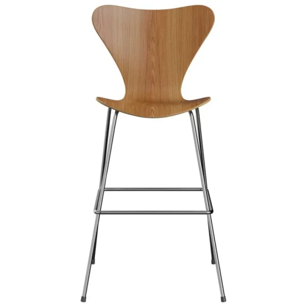 Fredericia Sitzgelegenheiten-Fritz Hansen Serie 7 3197 Barhocker, Chrom - Ulmenfurnier