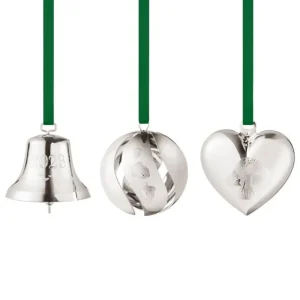 Georg Jensen Weihnachtsdekoration^Ornament 2023, 3 Sammlerstücke, palladiertes Messing