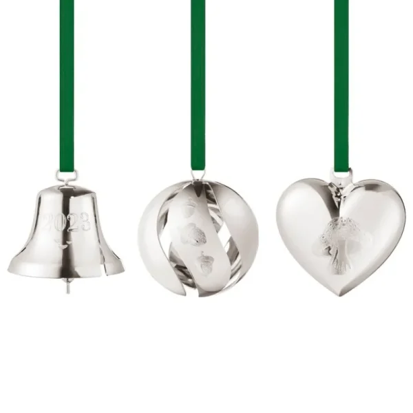 Georg Jensen Weihnachtsdekoration^Ornament 2023, 3 Sammlerstücke, palladiertes Messing