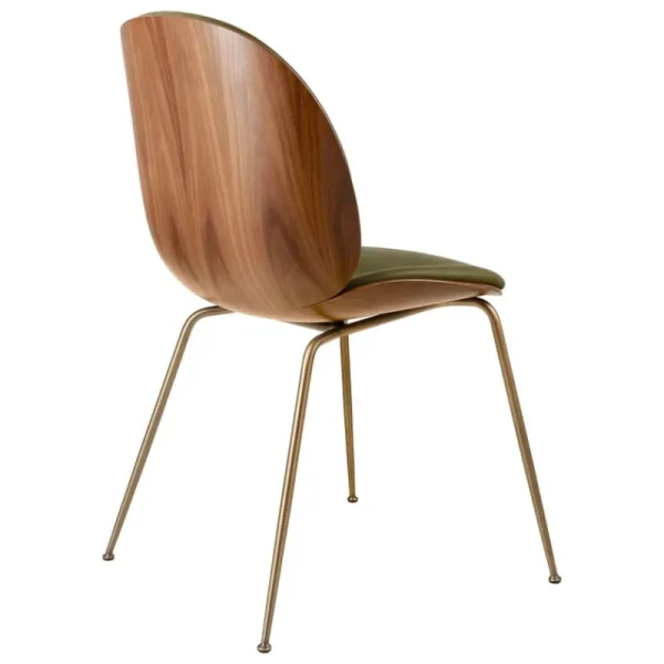 GUBI Sitzgelegenheiten-Beetle Stuhl, Messing antik - Walnuss - Soft Leather Army