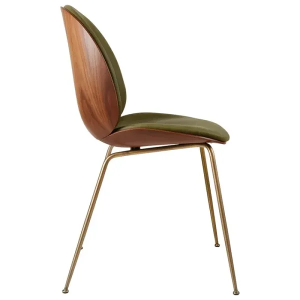 GUBI Sitzgelegenheiten-Beetle Stuhl, Messing antik - Walnuss - Soft Leather Army