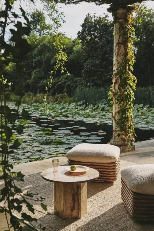 GUBI Terrassenmöbel | Sitzgelegenheiten^Bohemian 72 Polsterhocker, Rattan – Diagonal Boucle 007