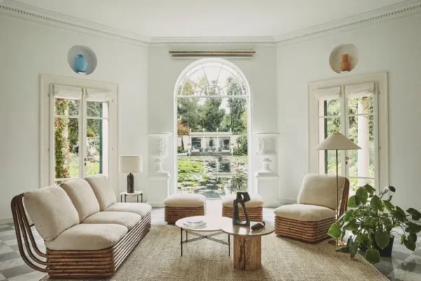 GUBI Terrassenmöbel | Sitzgelegenheiten^Bohemian 72 Polsterhocker, Rattan – Diagonal Boucle 007