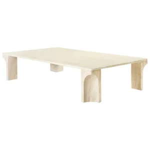 New Works Tische-GUBI Doric Couchtisch, 140 x 80 cm, neutralweißer Travertin