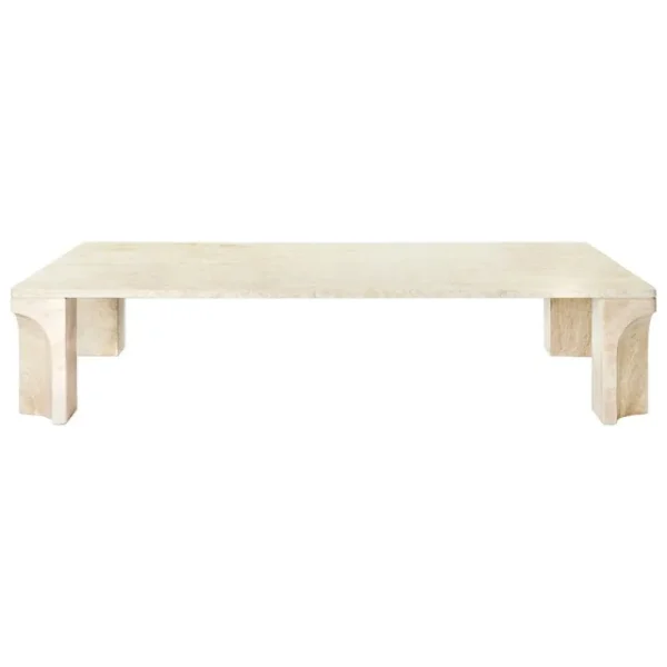 New Works Tische-GUBI Doric Couchtisch, 140 x 80 cm, neutralweißer Travertin