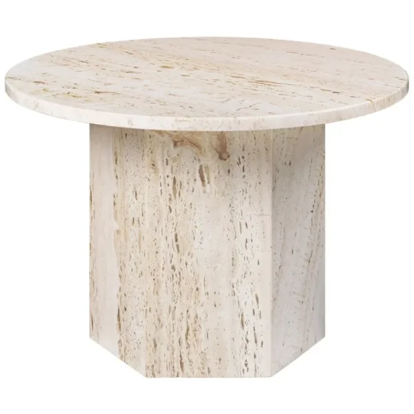GUBI Tische-Epic Couchtisch, rund, 60 cm, weißer Travertin